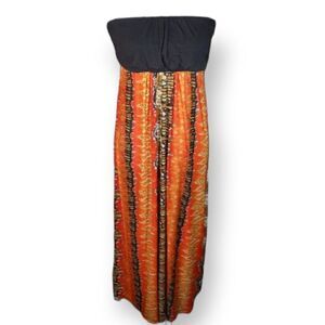 ORANGE & BLACK STRAPLESS MAXI DRESS SZ.S EUC